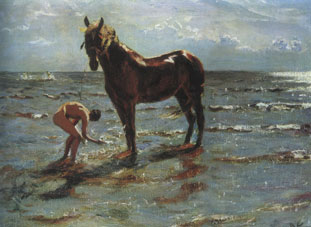 Серов В.  Купание лошади
